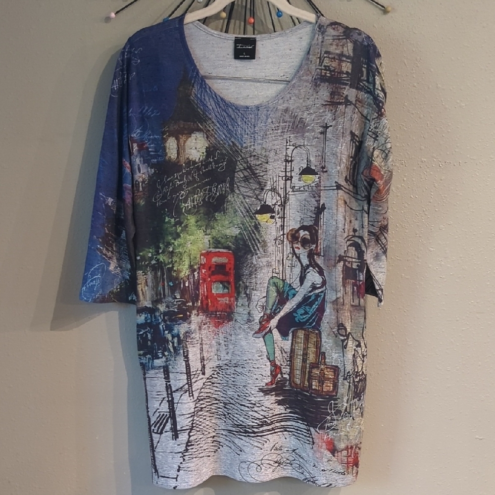 Inoah Printed Women's Art To Wear Top Made In USA Top Tunic Artsy  Traveling